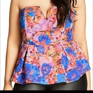 City Chic Strapless Corset Peplum Tube Top - Stained Glass
